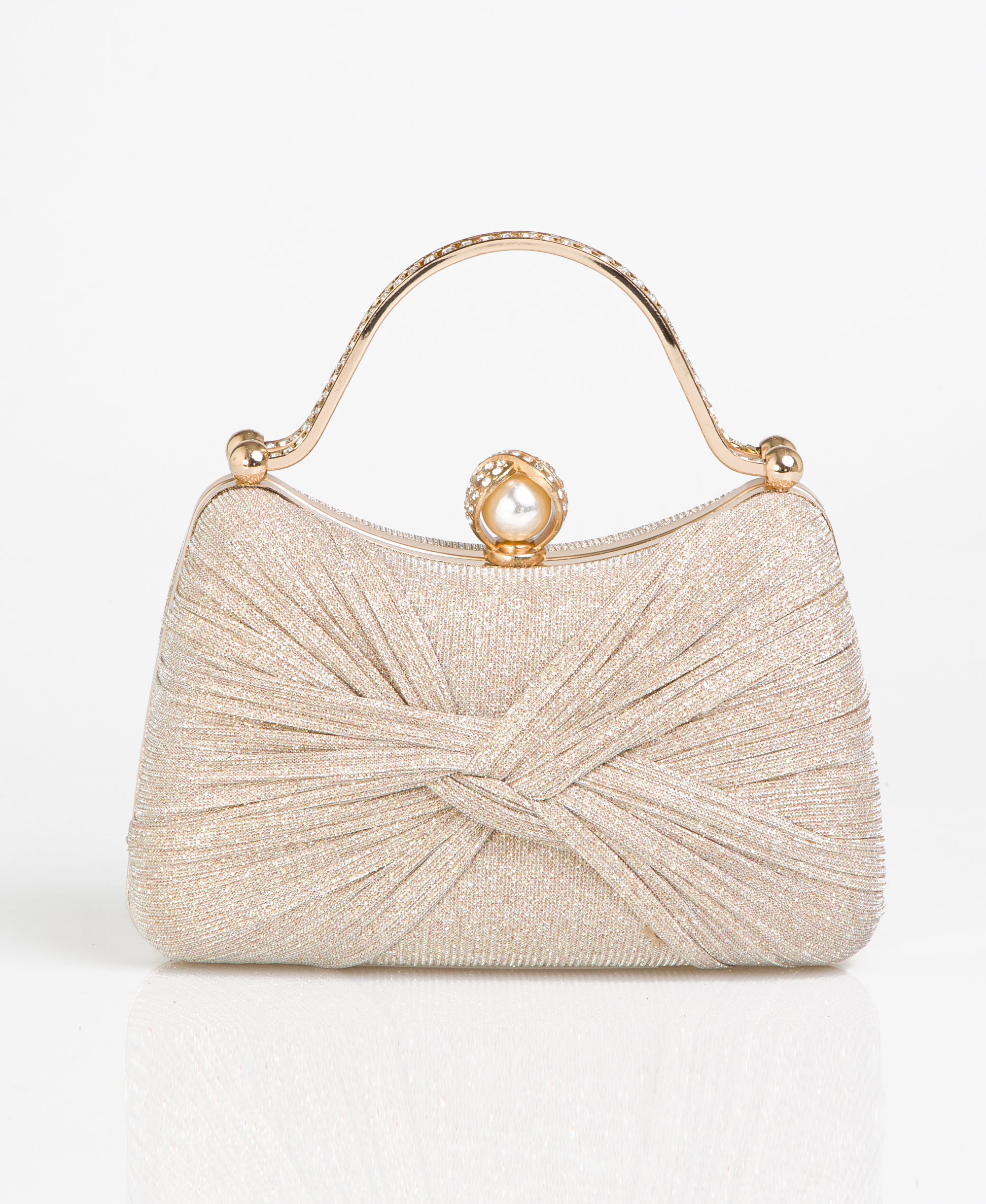 KRISP Pearl Lock Firm Grab Handle Glitter Clutch Bag